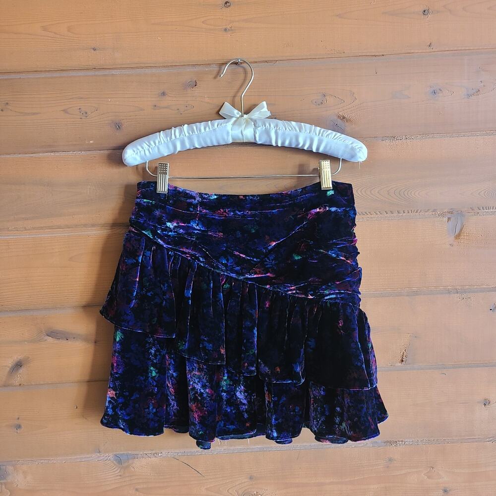 Ramy Brook Printed Malbec Skirt 4 Floral Multicolor Velvet Mini Ruffled Tiers - Picture 2 of 7